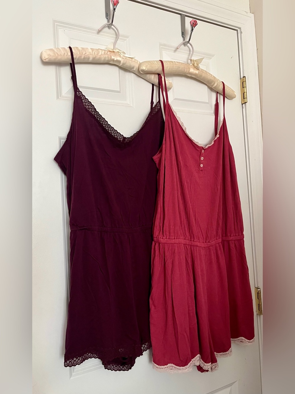 American Eagle aerie Lot of 2 Lace-Trim PJ Rompers in Wine & Pink Size X-Large